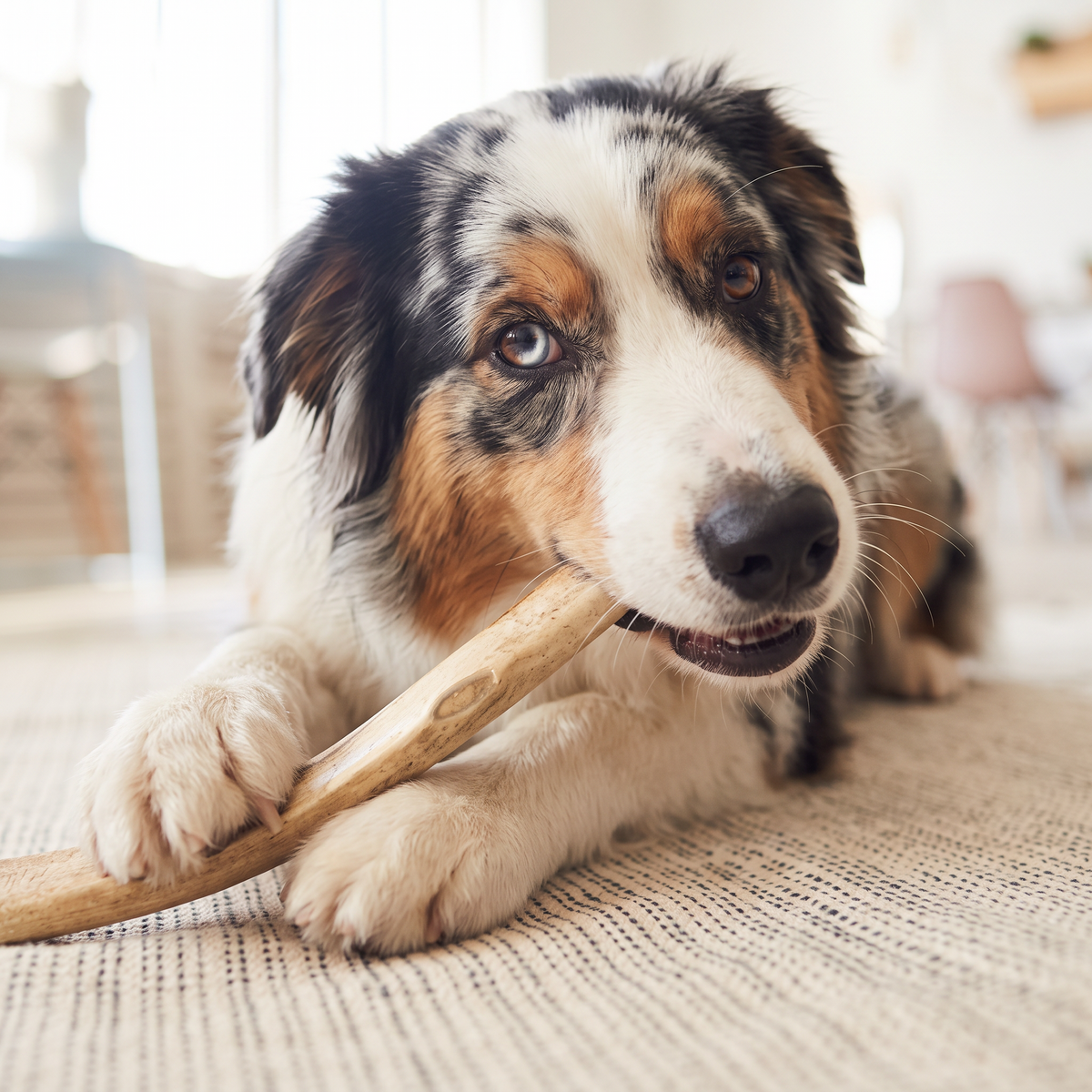 Dog enjoying a chew