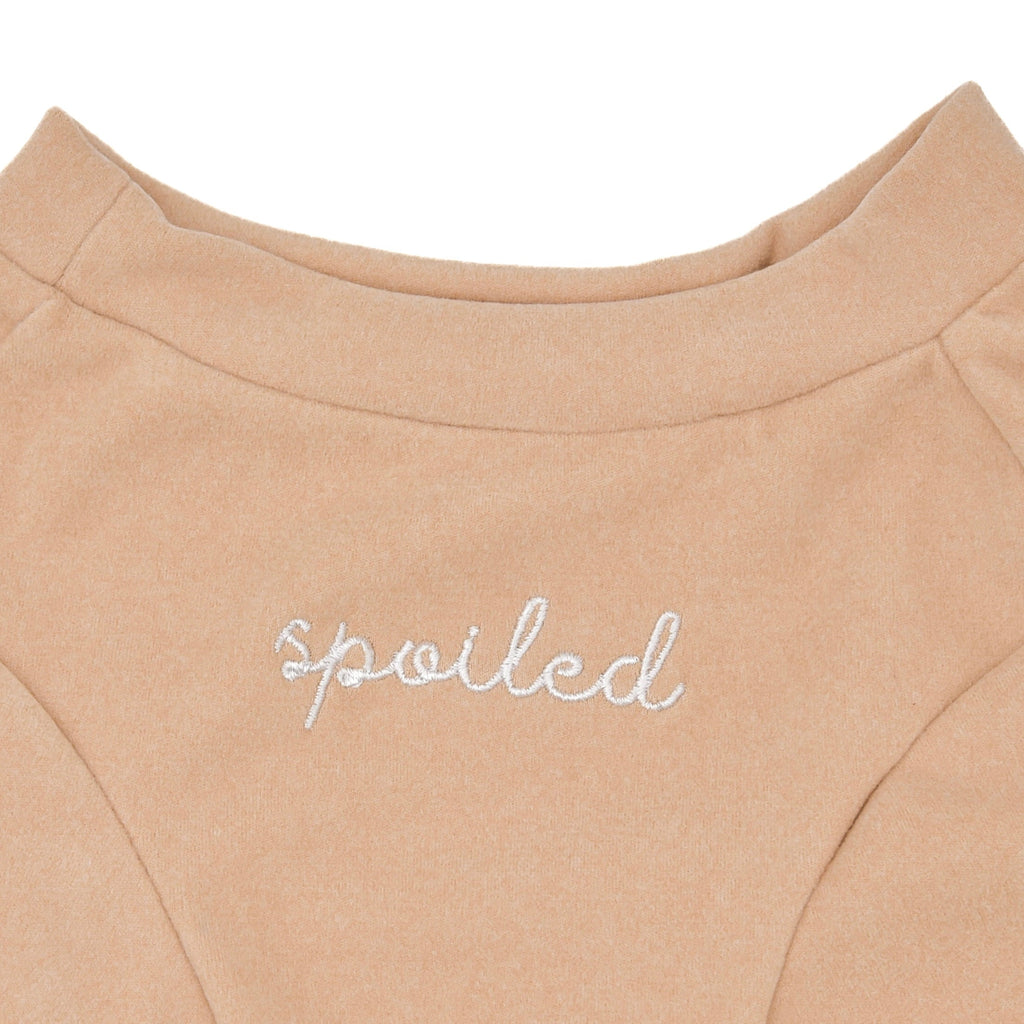 Fur Elise Spoiled Mock Neck Dog Shirt - Latte — embroidered spoiled detail