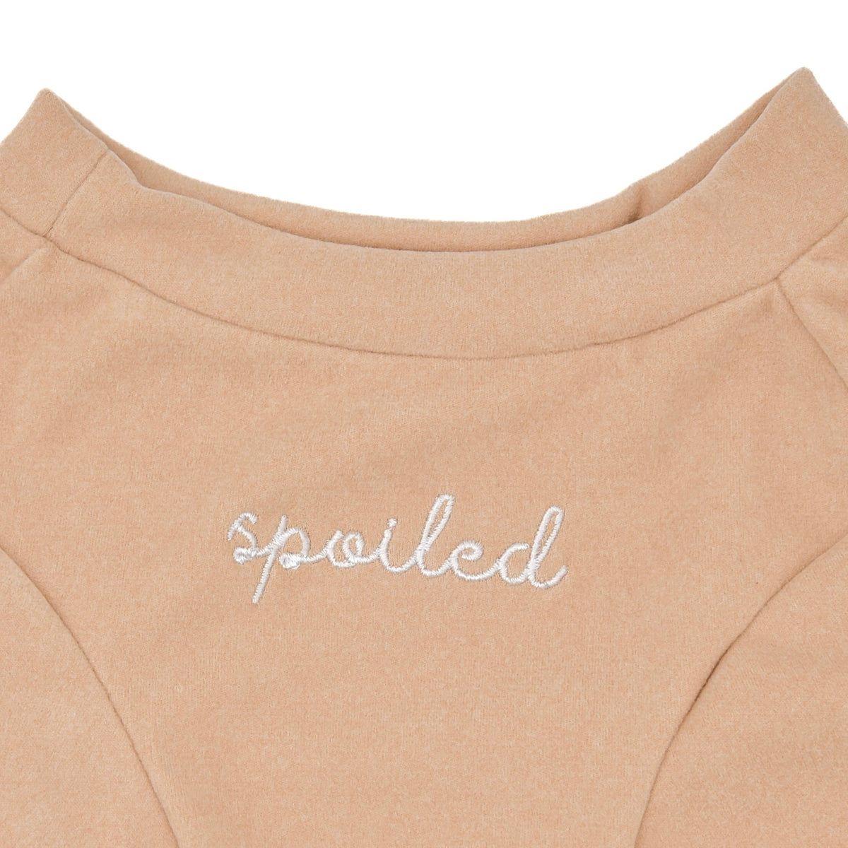 Fur Elise Spoiled Mock Neck Dog Shirt - Latte — embroidered spoiled detail