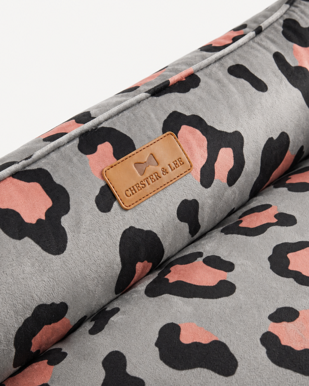 Chester & Lee - Velvet Sleeper Dog Bed Gray & Peach Leopard Print