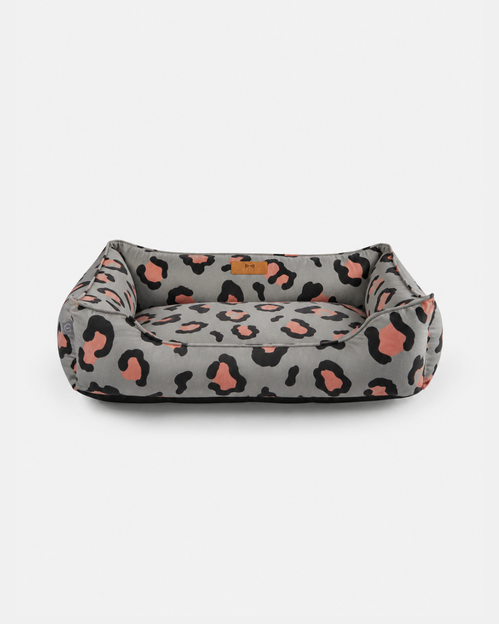 Chester & Lee - Velvet Sleeper Dog Bed Gray & Peach Leopard Print