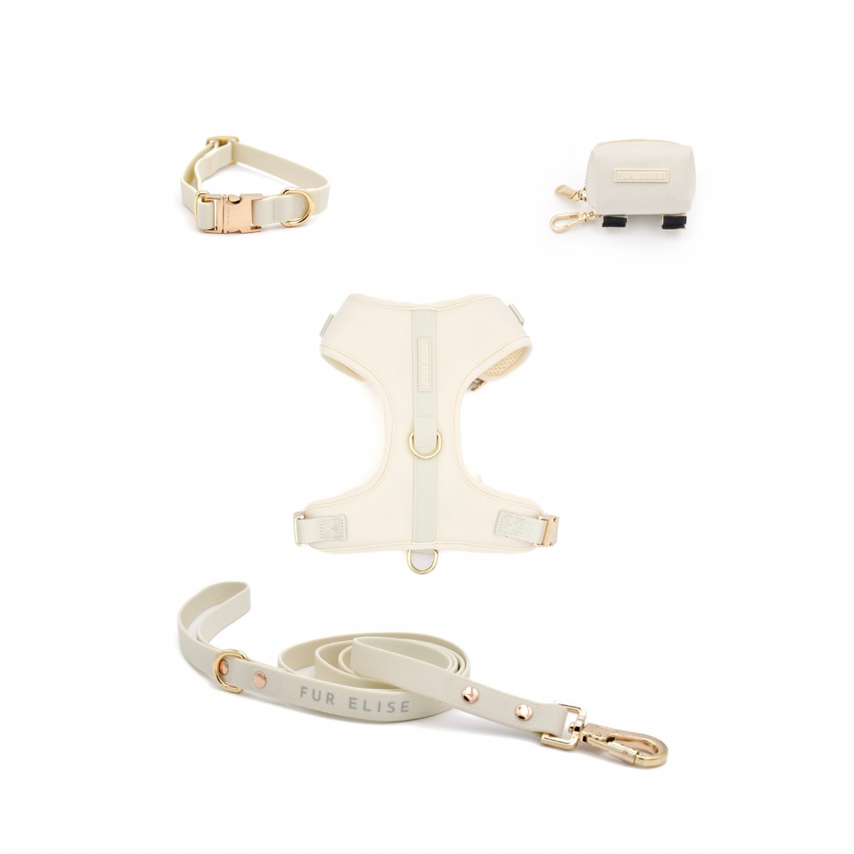 Fur Elise Essentials Dog Walking Set - Bone — included set components