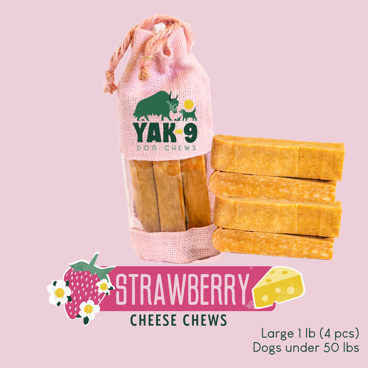 yak9 - Strawberry Cheese Chews for Dogs