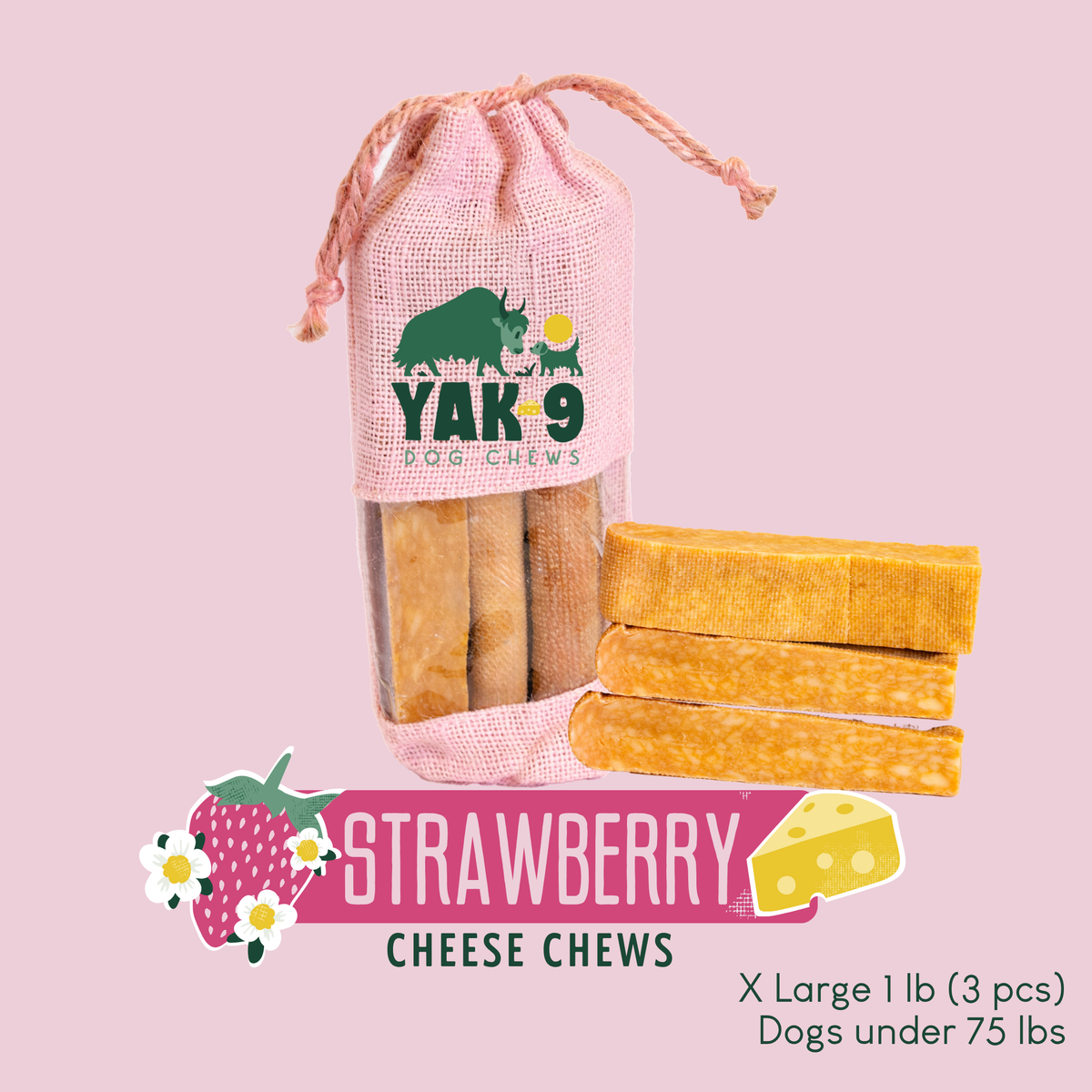 yak9 - Strawberry Cheese Chews for Dogs