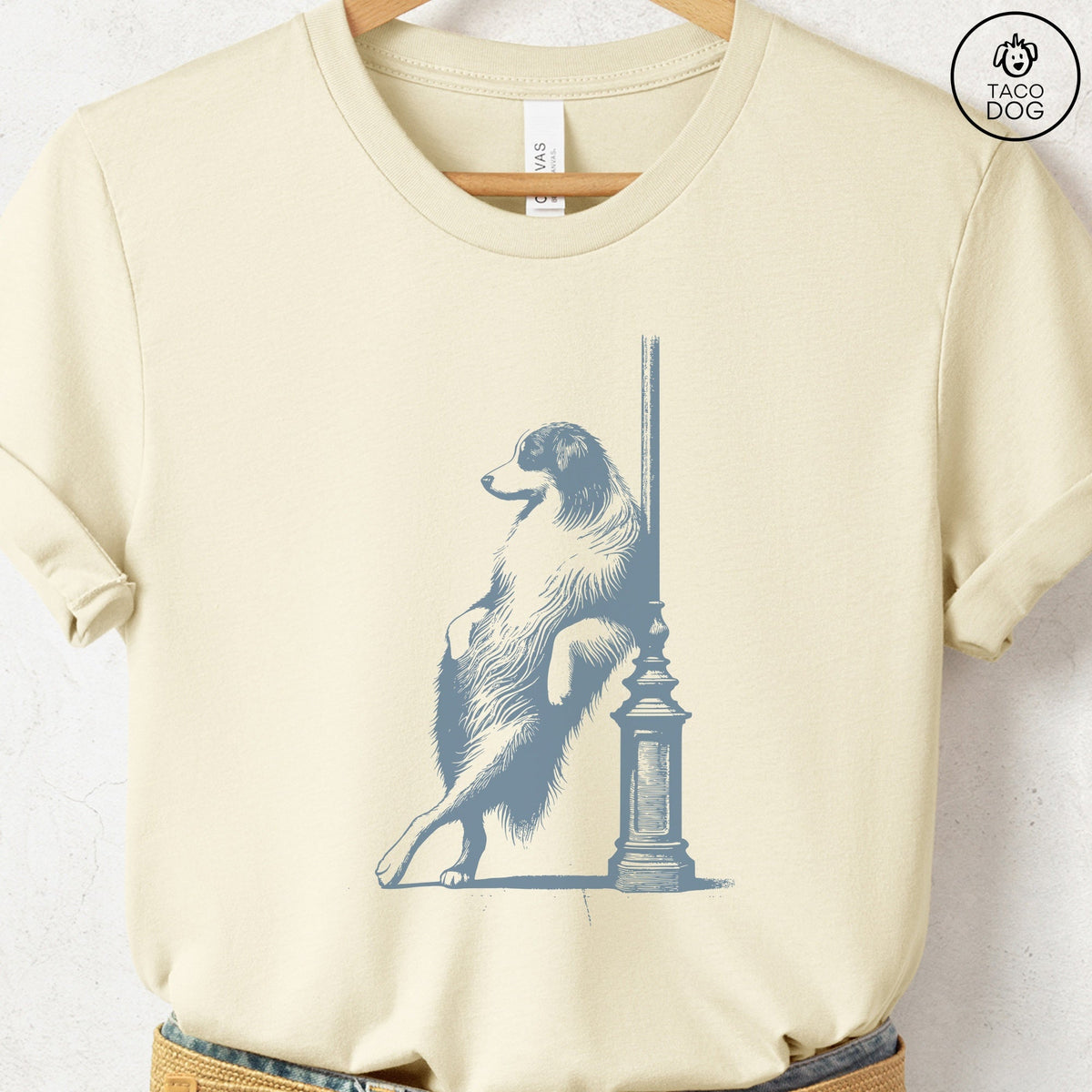 Australian Shepherd Aussie Lamppost Leaning T-Shirt