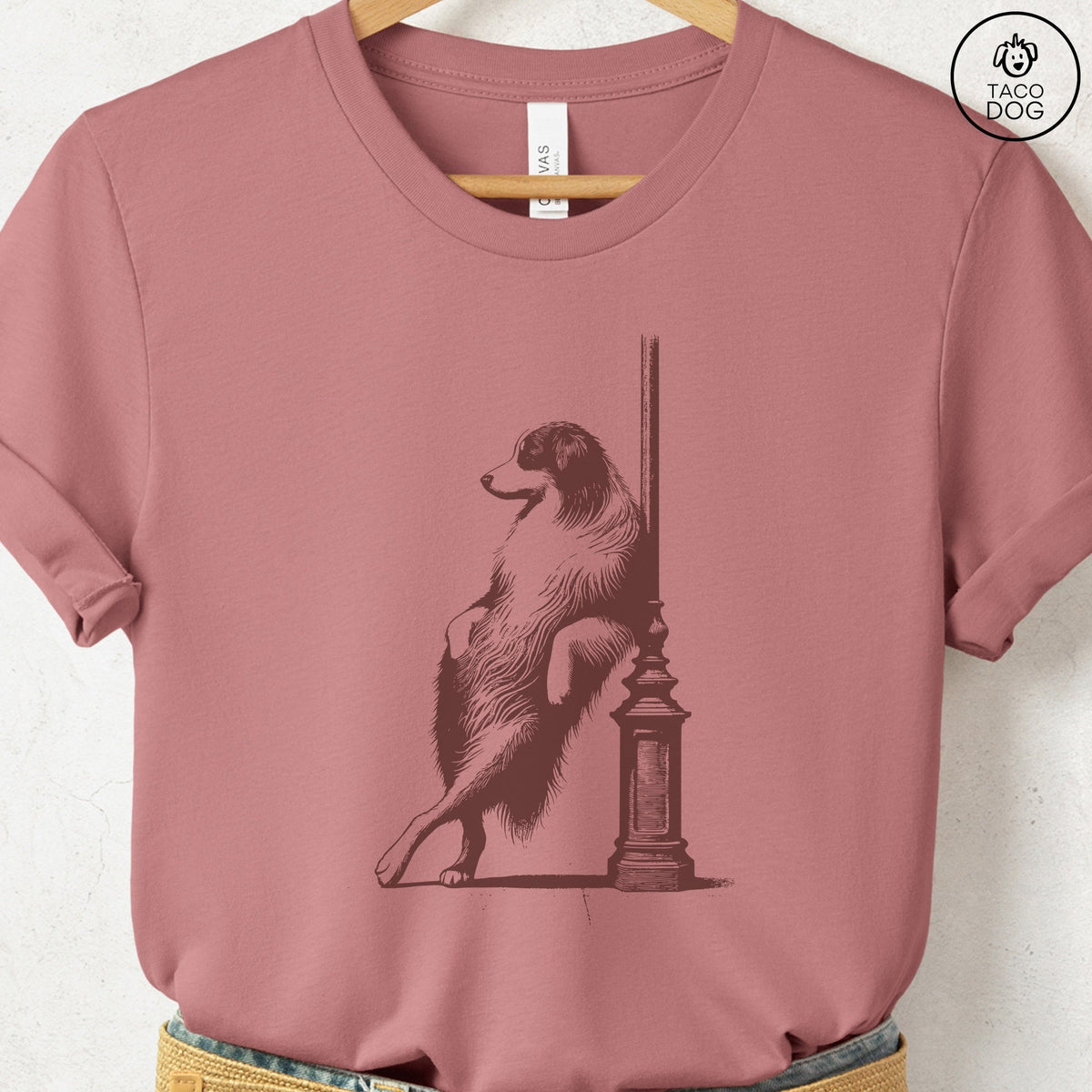 Australian Shepherd Aussie Lamppost Leaning T-Shirt