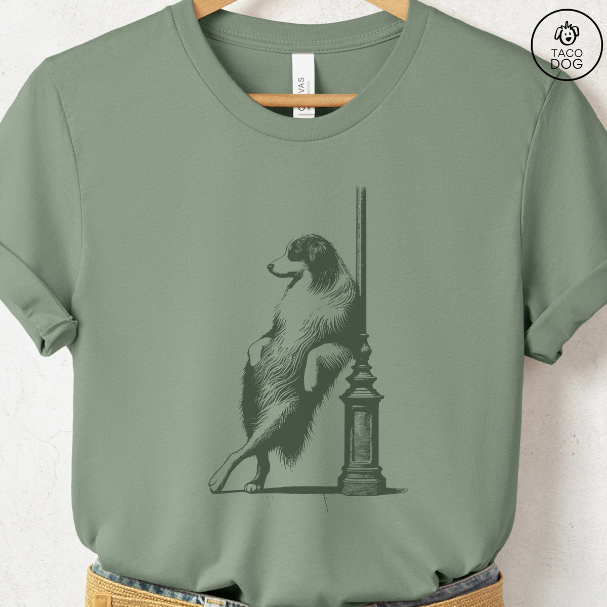 Australian Shepherd Aussie Lamppost Leaning T-Shirt