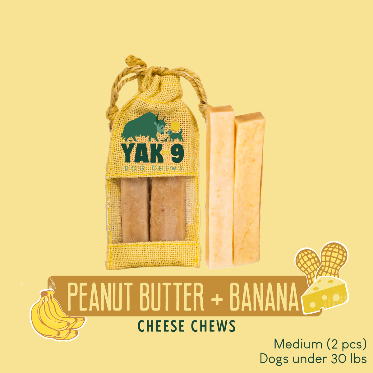 yak9 - Peanut Butter Banana Chews for Dogs
