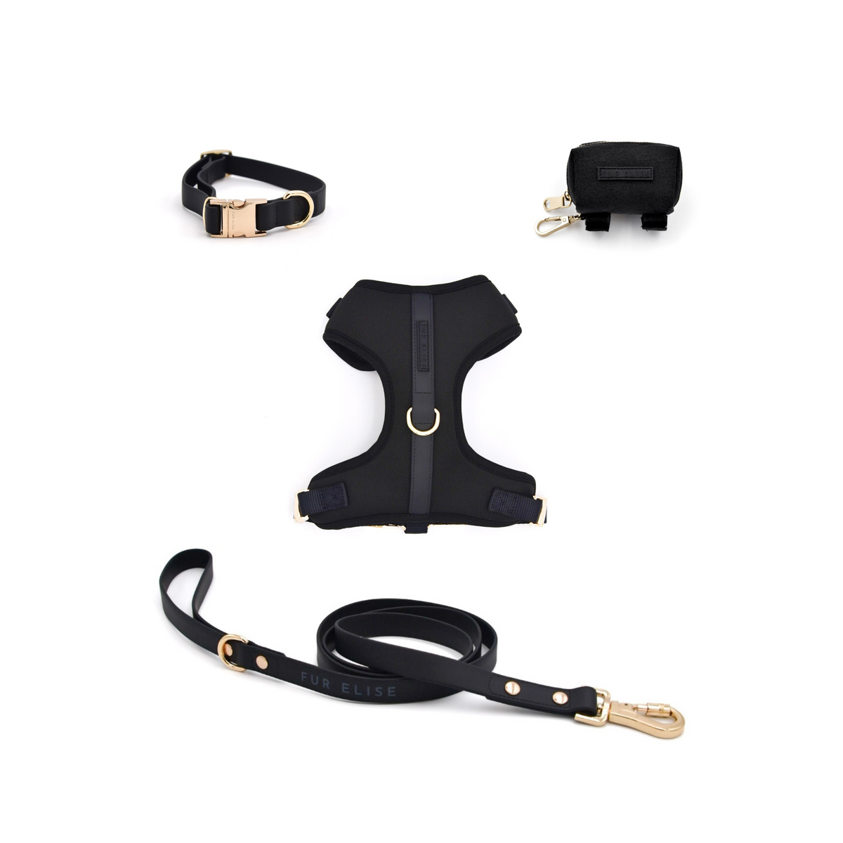 Fur Elise Essentials Dog Walking Set - Noir — included set components