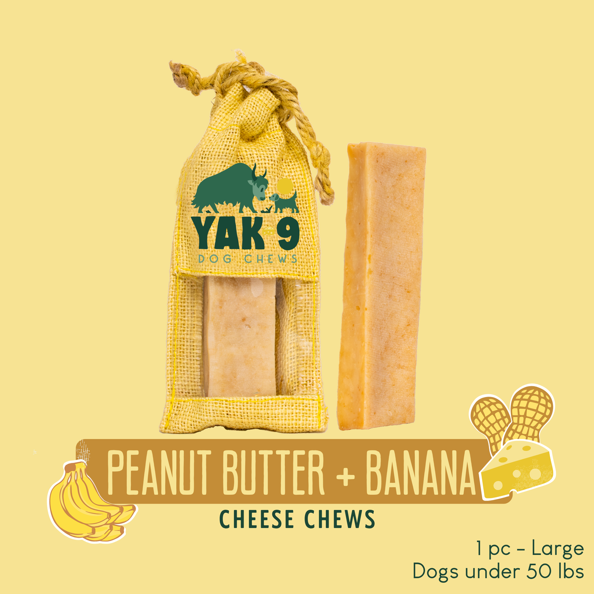 yak9 - Peanut Butter Banana Chews for Dogs