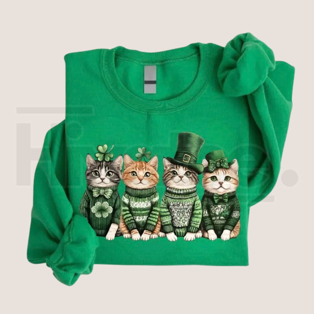 St. Patrick’s Day Cats Sweatshirt: Funny Irish Shamrocks Crewneck