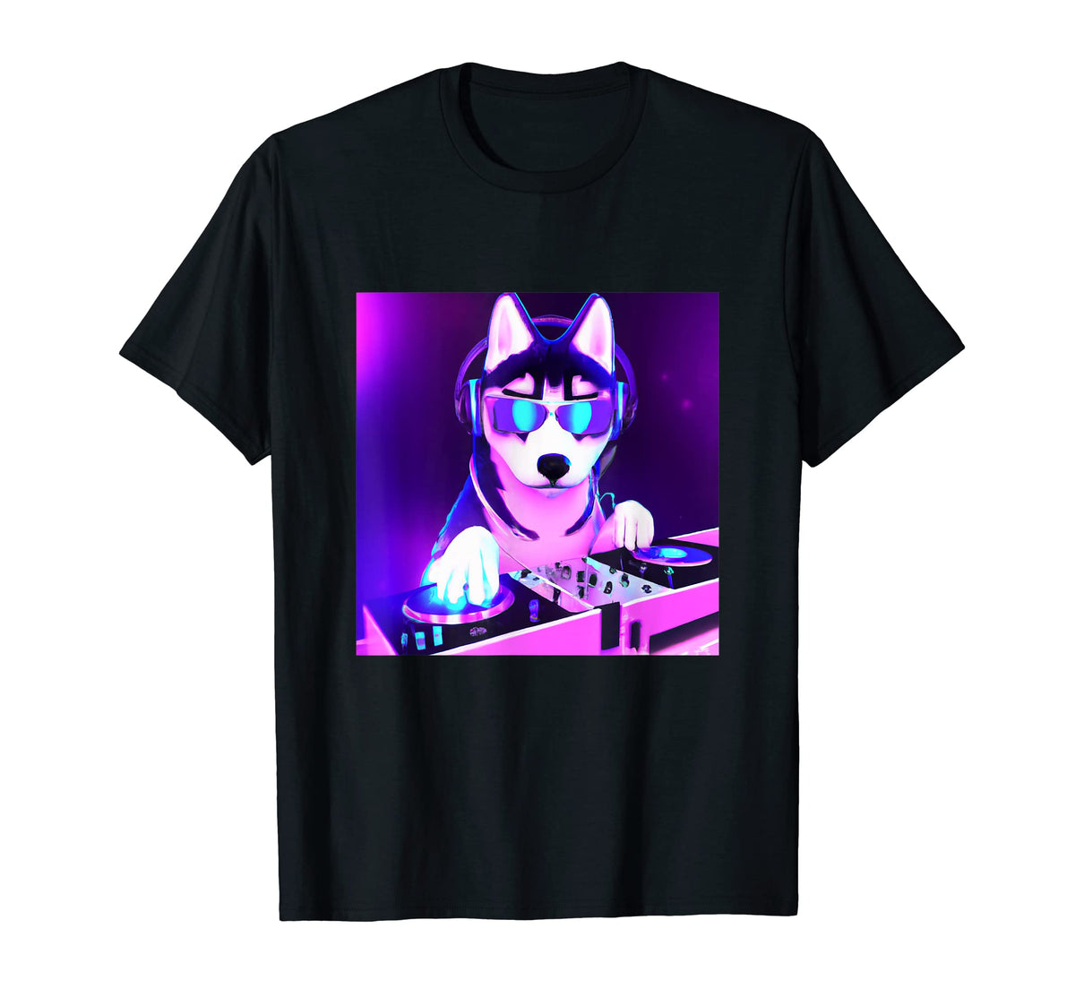 Siberian Husky Vaporwave Dj Dog T-Shirt - Custom Art Print Men Women