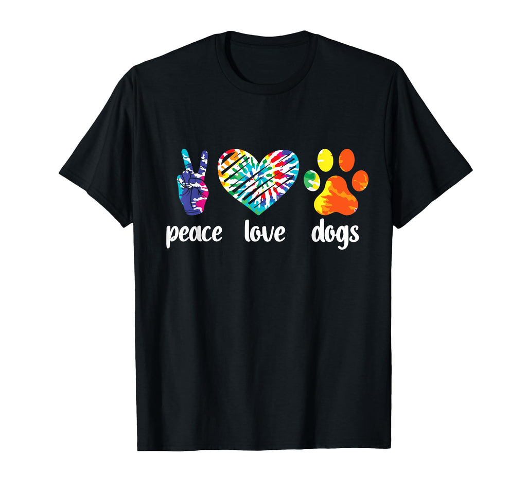 Peace Love Dogs Paws Tie Dye Rainbow T-Shirt - Graphic Print for Adults