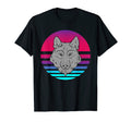 Retrowave Sunset Wolf Dog Vaporwave T-Shirt - Minimalist Print for Adults