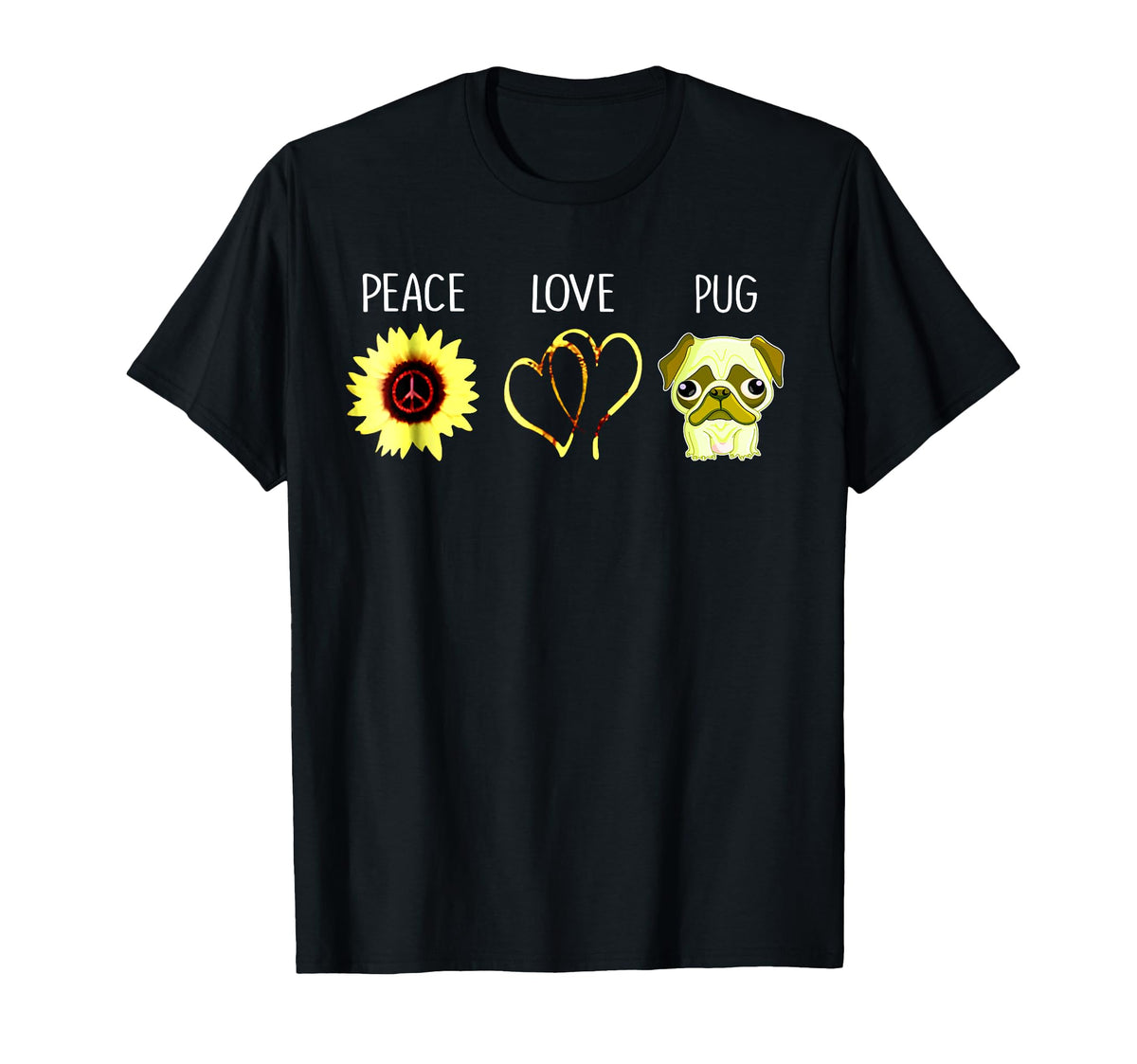 Peace Love Pug Hippie Dog Lover Gift T-Shirt - Graphic Print Men Women