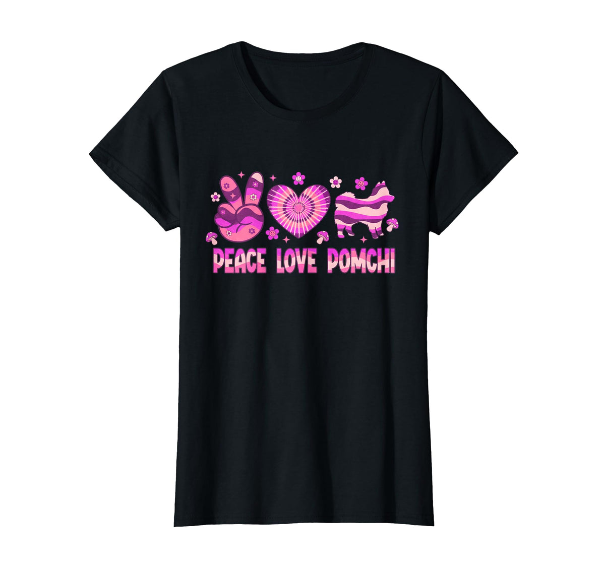 Peace Love Pomchi Groovy Dog Mom T-Shirt - Minimalist Print for Adults
