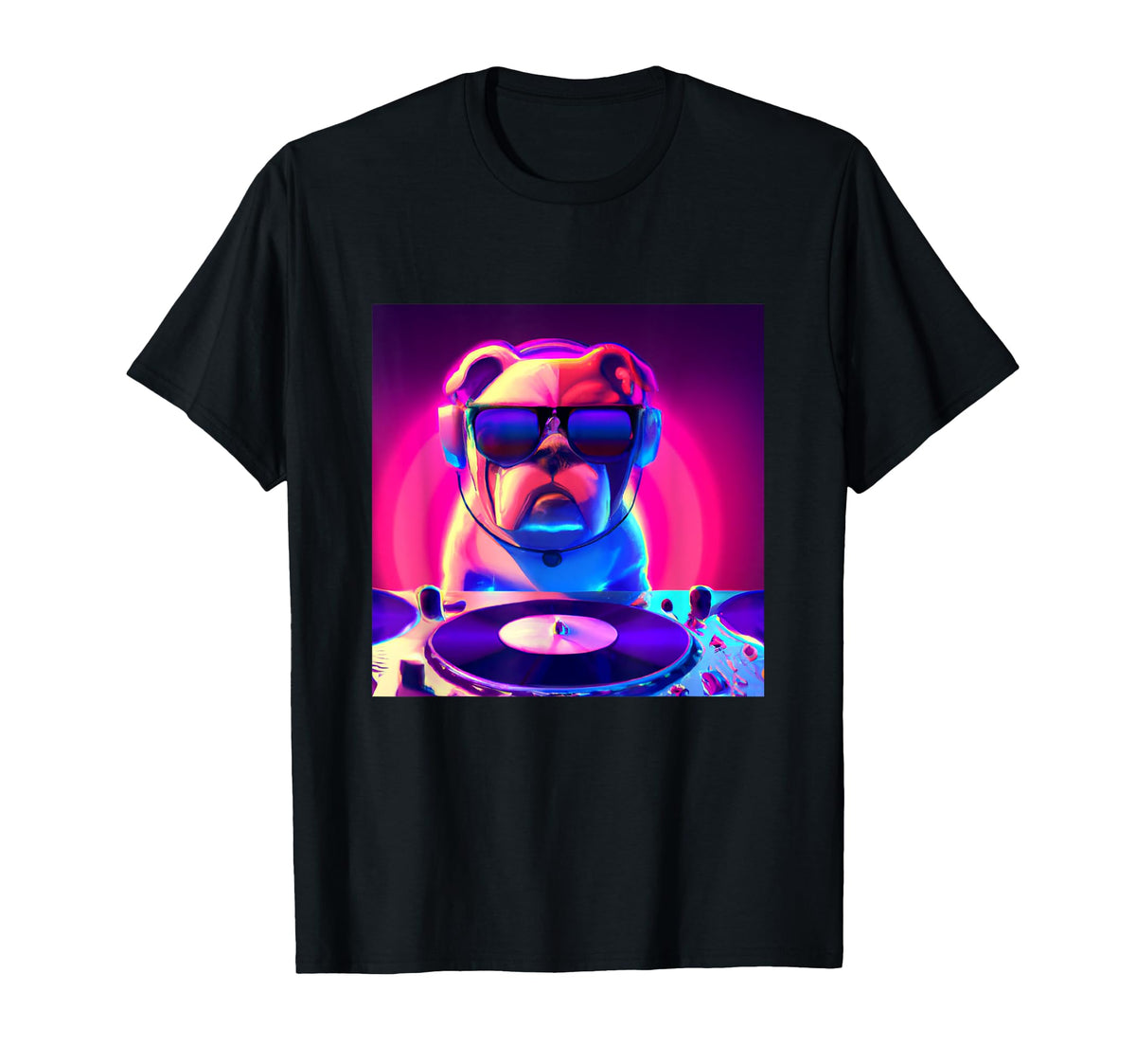 Bulldog Vaporwave Dj Dog Aesthetic T-Shirt - Graphic Print for Adults
