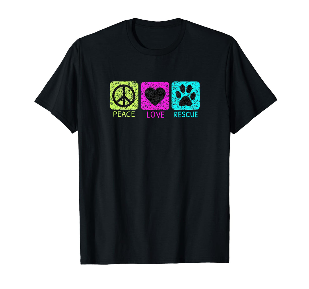 Peace Love Rescue Dogs Distressed T-Shirt - Fun Novelty Design Men Women