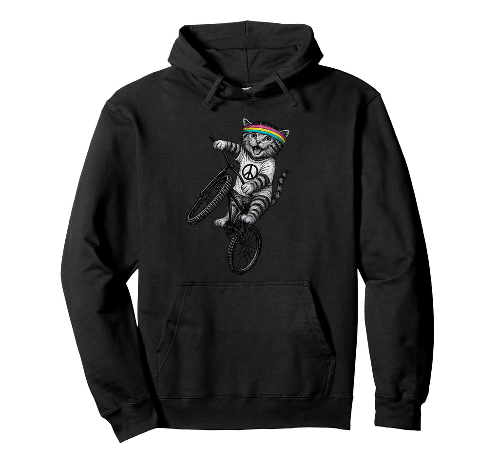 Cat Bike Kitten Wheelie Trick Hoodie - Casual Everyday Wear Men Women
