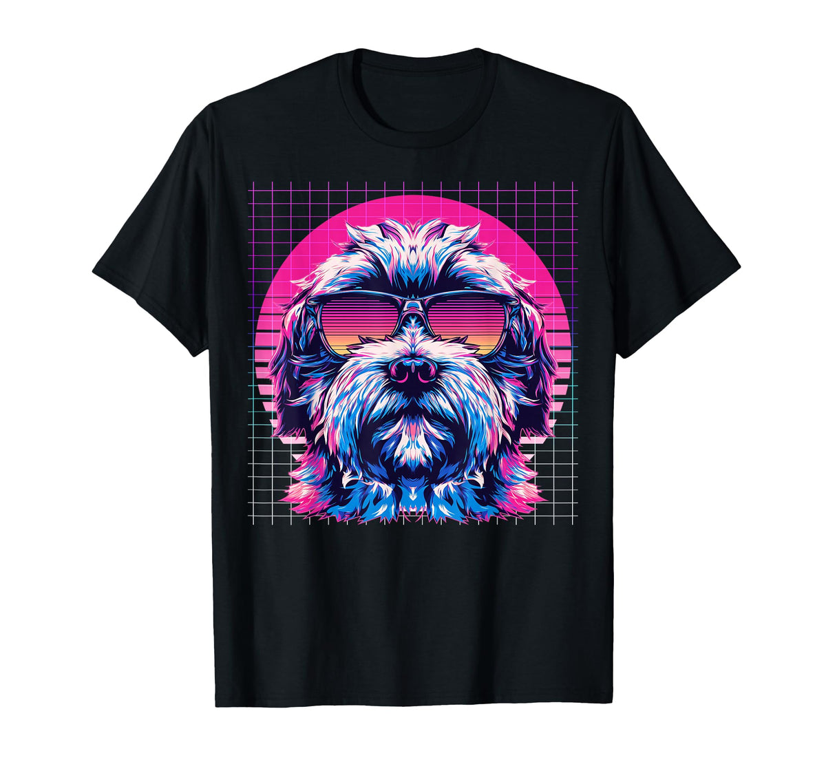 Havanese Sunglasses Dog Vaporwave T-Shirt - Novelty Apparel Men Women