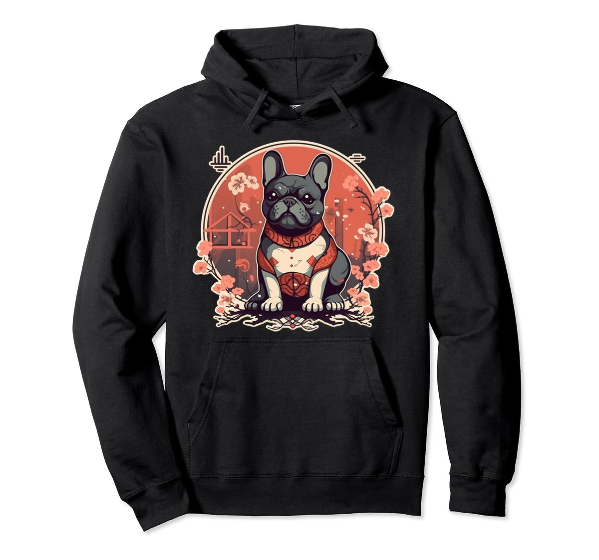 Tradtional Japanese Art French Bulldog Hoodie - Minimalist Print for Adults