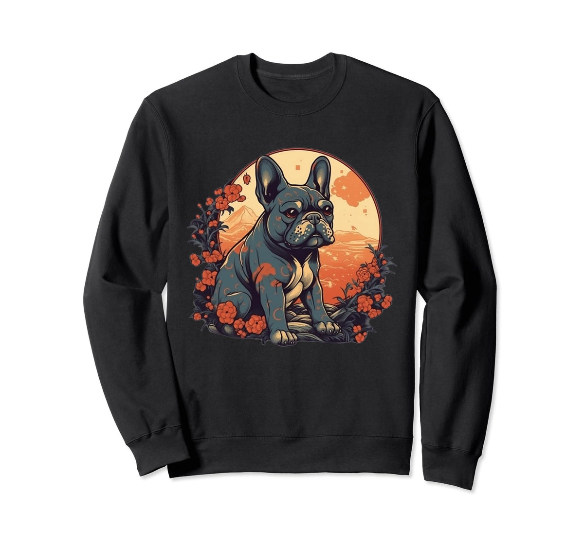 Tradtional Japanese Art French Bulldog Sweatshirt - Unique Graphic Unisex