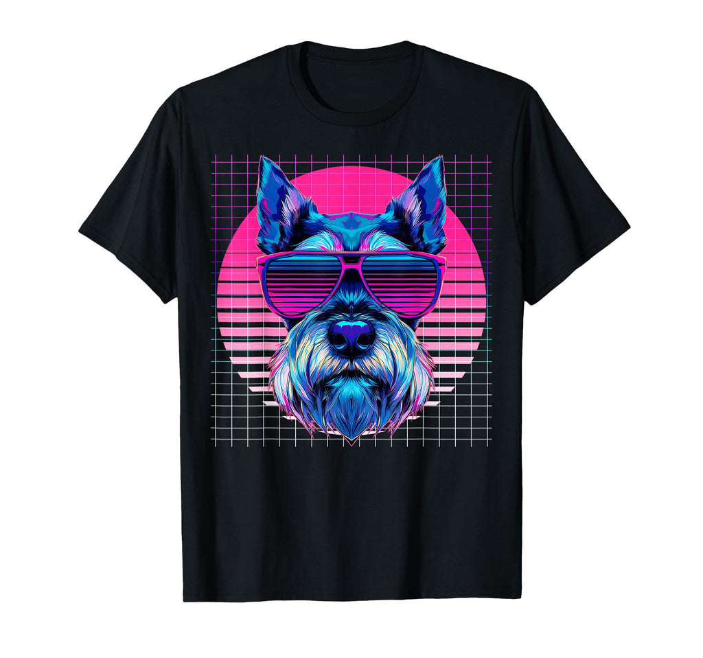 Schnauzer Sunglasses Dog Vaporwave T-Shirt - Unique Graphic for Adults