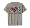 Peace Love English Bulldog Funny Tie T-Shirt - Novelty Apparel for Adults
