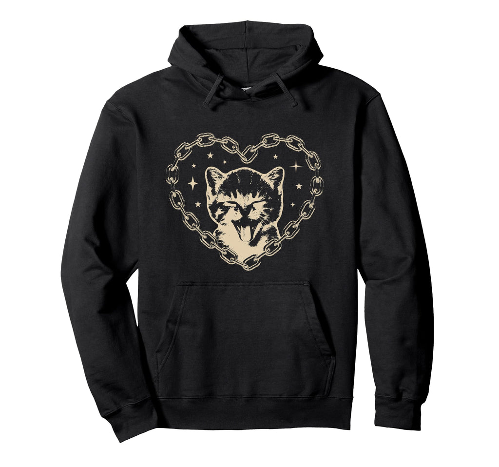 Y2K Cat Heart Emo Goth 90S 2000S Hoodie - Novelty Apparel Men Women