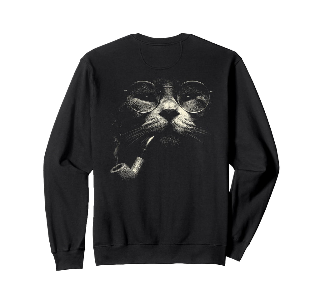 Cat Smoking Pipe Glasses Meme Sweatshirt - Casual Everyday Wear Unisex