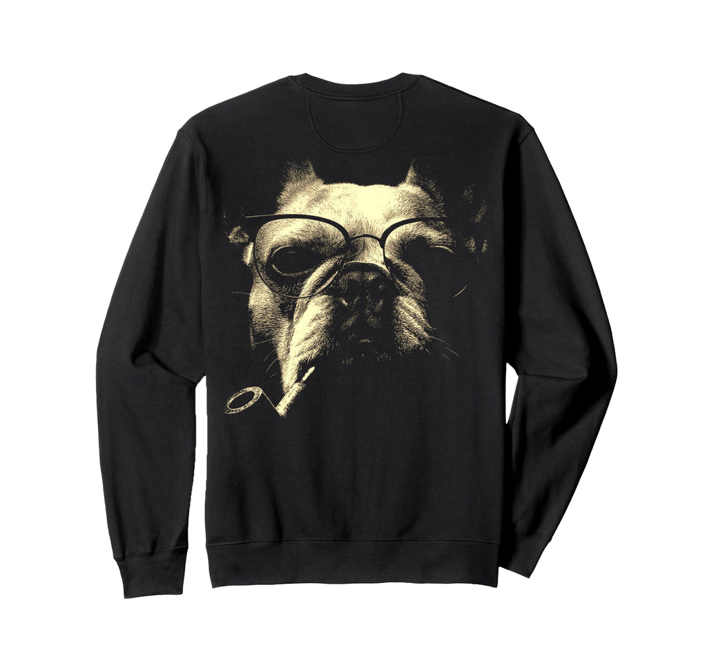 French Bulldog Glasses Smoking Pipe Sweatshirt - Unique Graphic Men Women