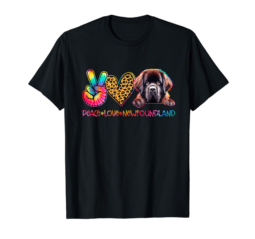 Peace Love Newfoundland Tie Dye Dog T-Shirt - Casual Everyday Wear Unisex