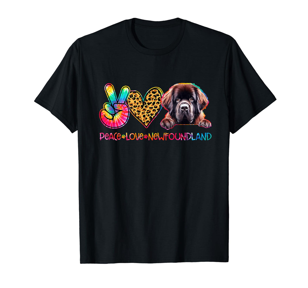 Peace Love Newfoundland Tie Dye Dog T-Shirt - Casual Everyday Wear Unisex
