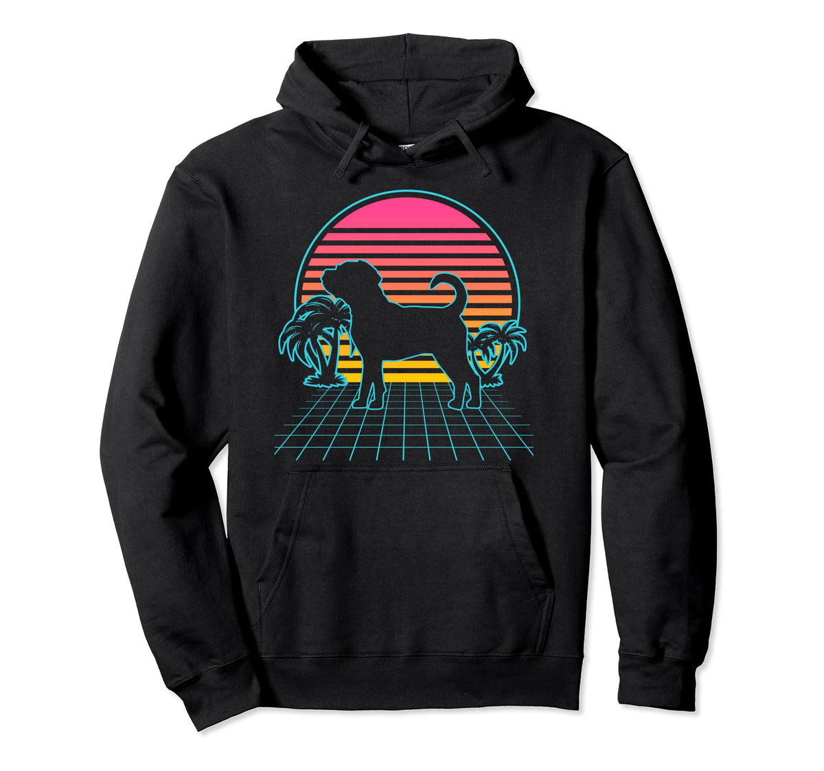 Puggle Dog 80S Vaporwave Aesthetic Hoodie - Novelty Apparel for Adults