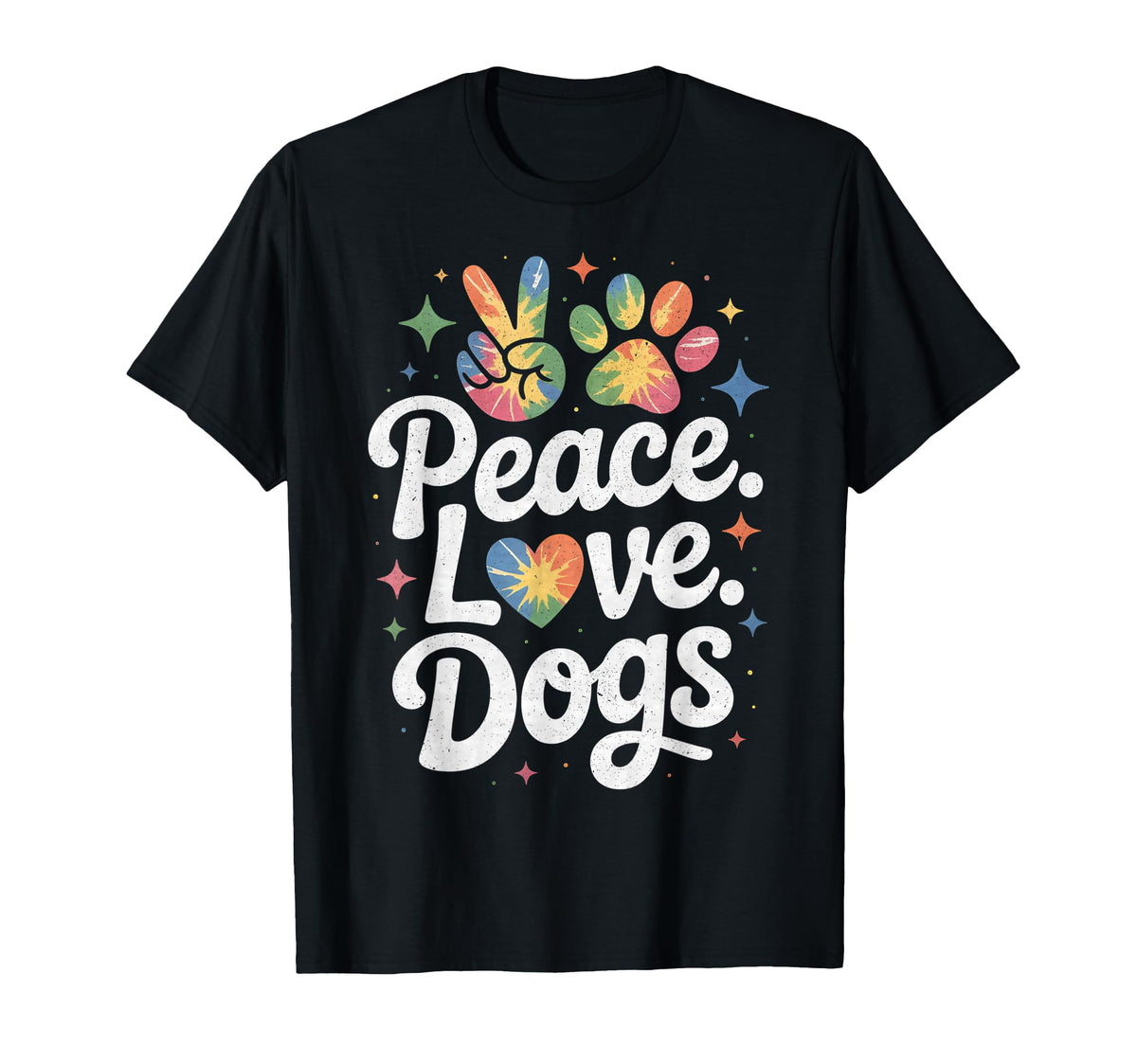 Peace Love Dogs Tie Dye Dog Lover Rescue T-Shirt - Graphic Print Unisex