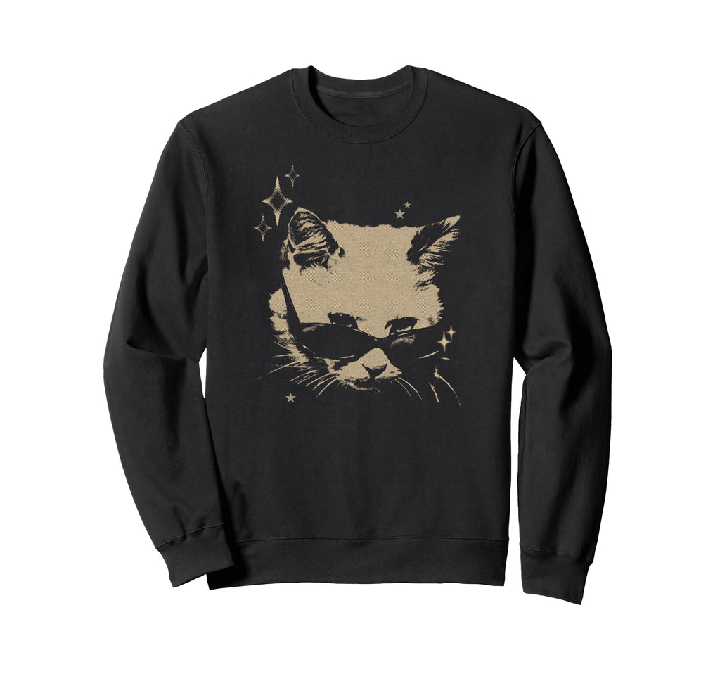 Y2K Cat Sunglasses 90S 2000S Grunge Sweatshirt - Custom Art Print Men Women