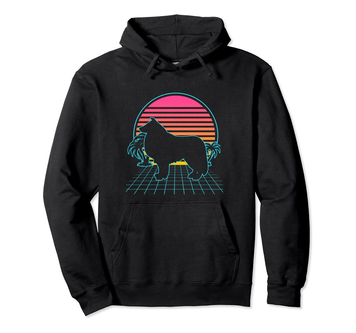 Border Collie Dog 80S Vaporwave Hoodie - Graphic Print for Adults