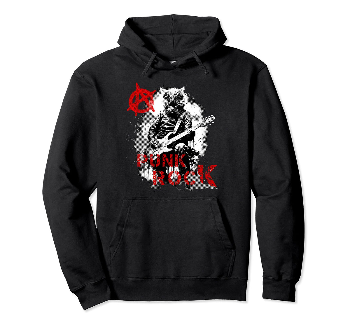 Distressed Cat Playing Guitar 90S Grunge Hoodie - Custom Art Print Unisex