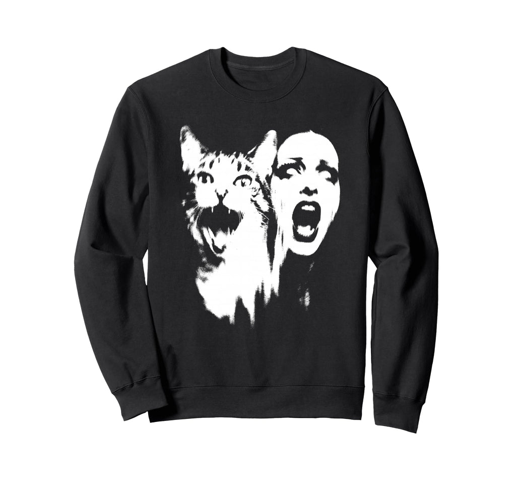 Punk And Cat Grunge 90S Distressed Sweatshirt - Novelty Apparel for Adults