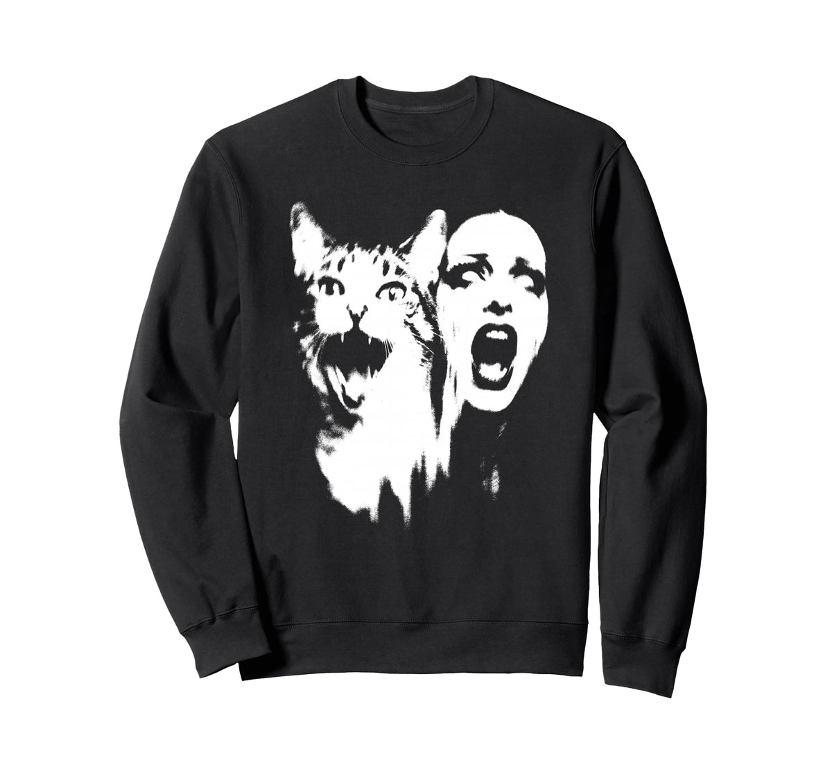 Punk And Cat Grunge 90S Distressed Sweatshirt - Novelty Apparel for Adults