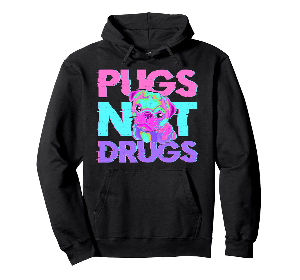 Pugs Not Drugs Dog Vaporwave Hoodie - Streetwear Style for Adults