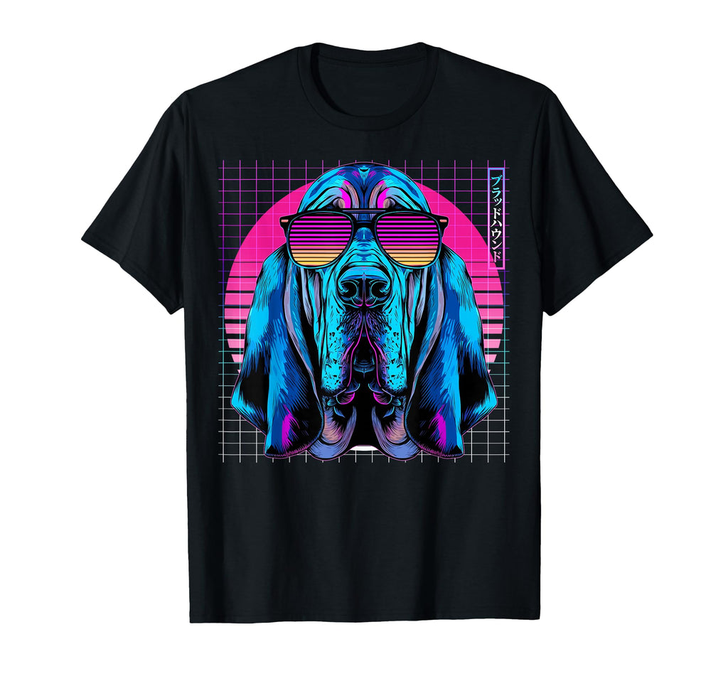 Bloodhound Sunglasses Dog Vaporwave T-Shirt - Custom Art Print Men Women