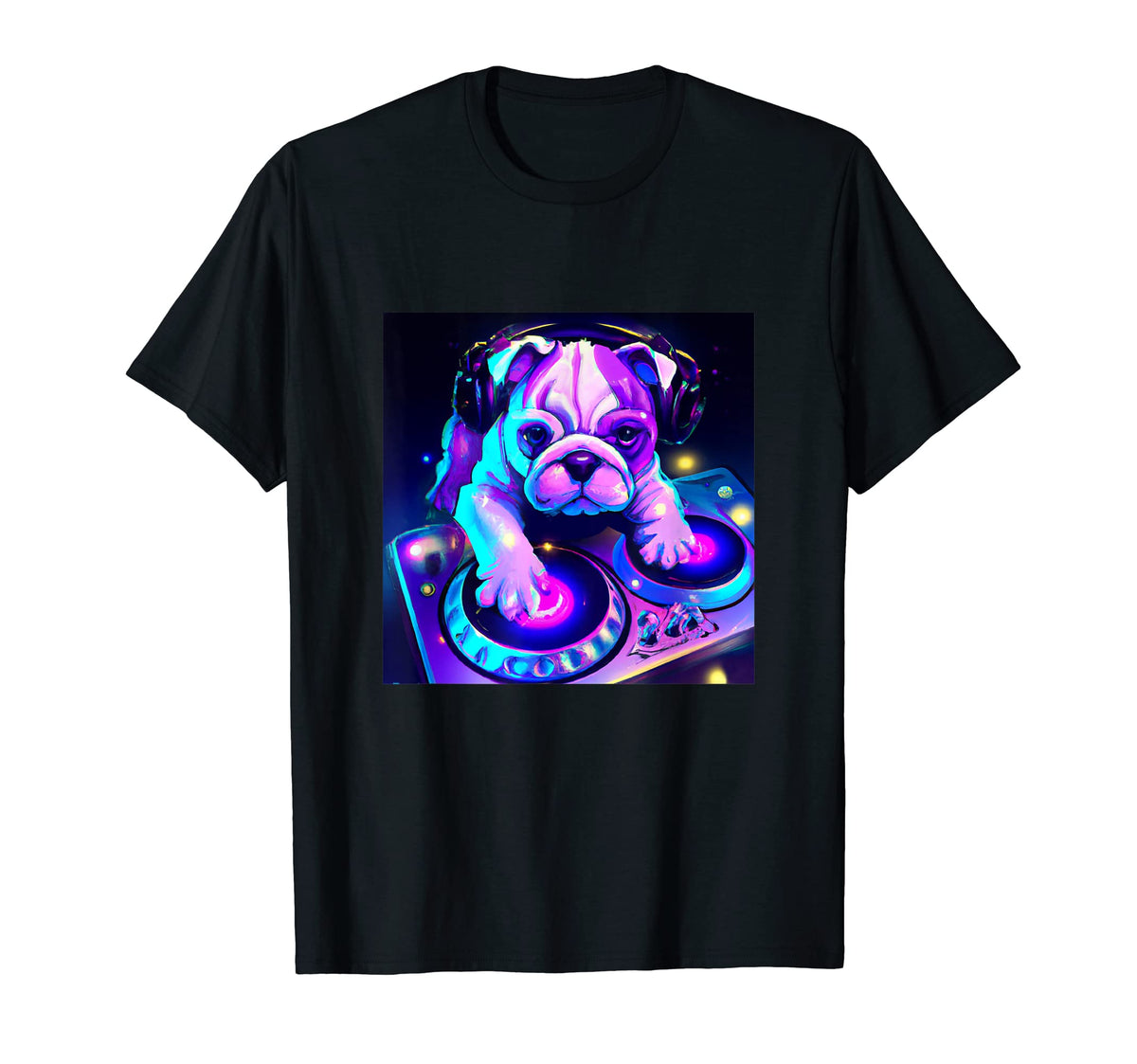 Bulldog Vaporwave Dj Dog Aesthetic T-Shirt - Graphic Print Men Women