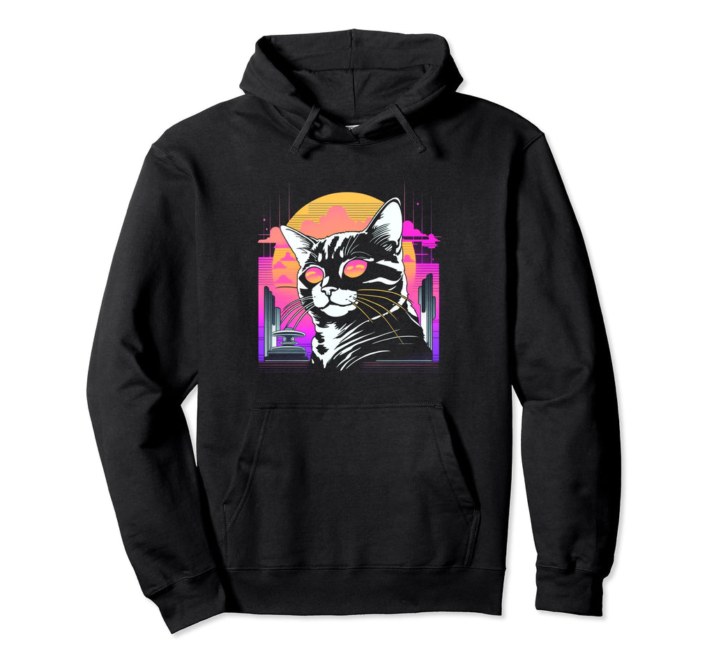 Sunset Vaporwave Aesthetics Cat Hoodie - Minimalist Print Men Women