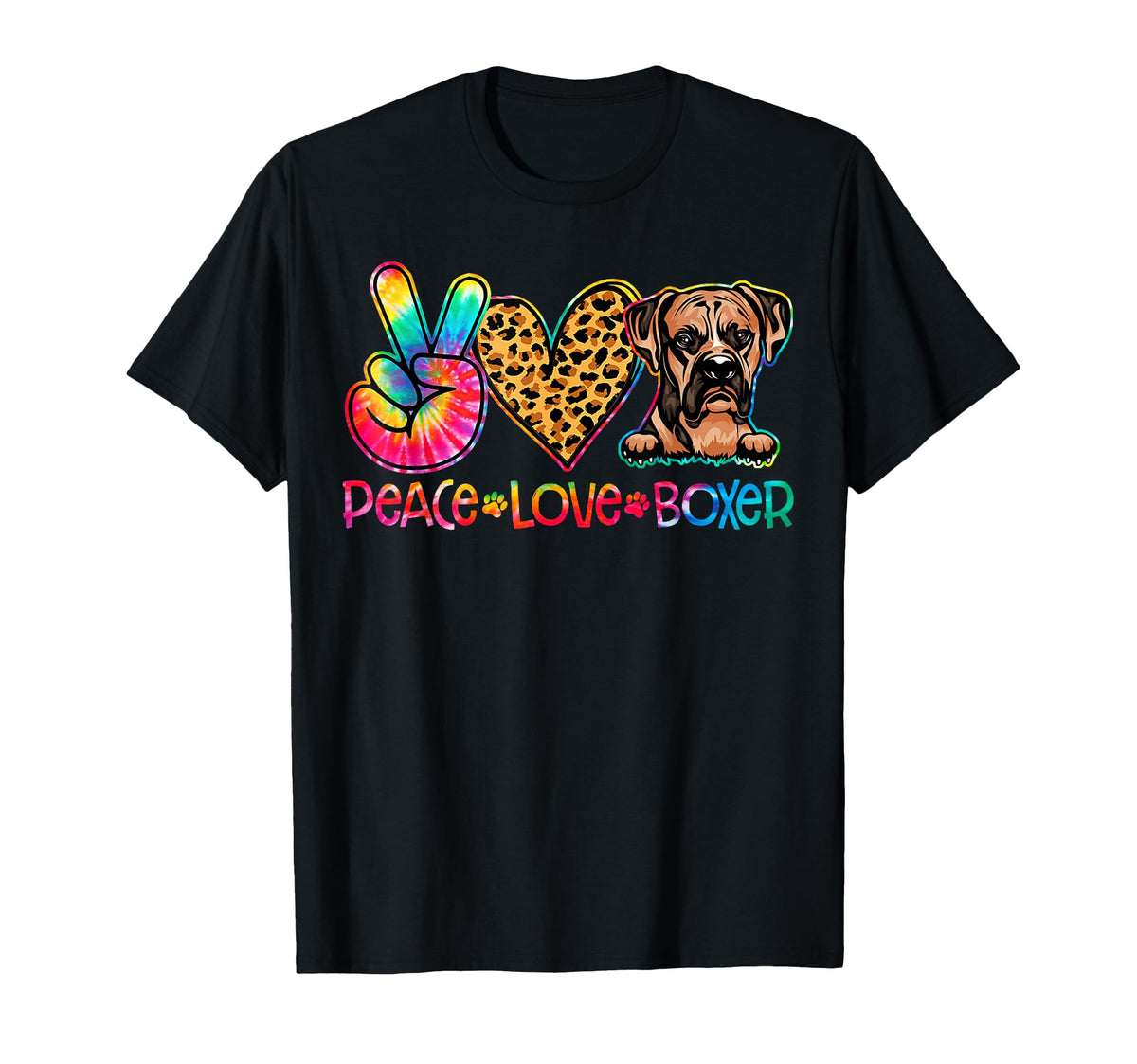 Peace Love Boxer Tie Dye Dog Lover T-Shirt - Novelty Apparel Unisex