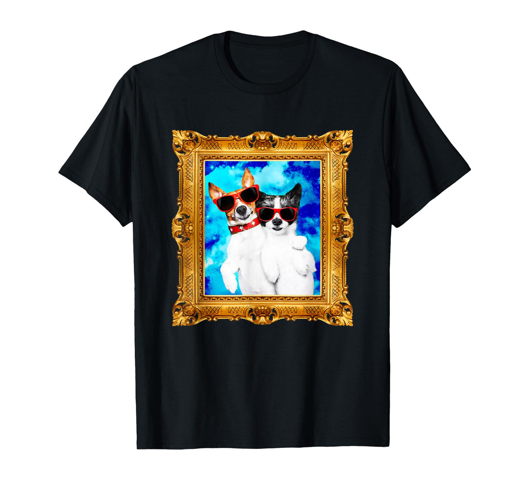 Funny Dogs Portrait Retrowave T-Shirt - Casual Everyday Wear Unisex