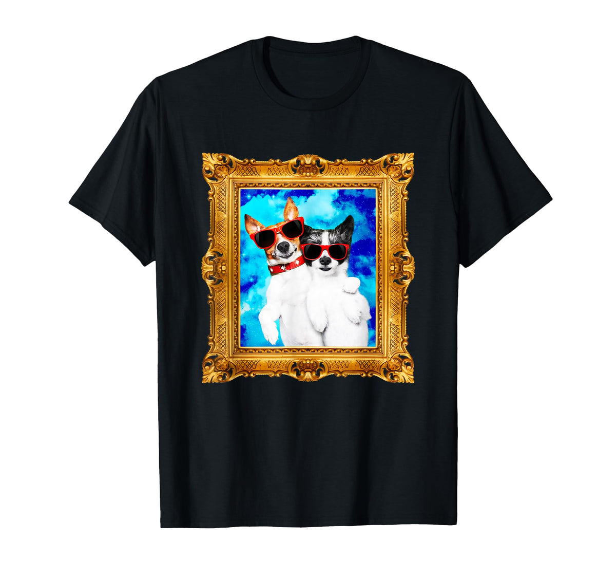 Funny Dogs Portrait Retrowave T-Shirt - Casual Everyday Wear Unisex