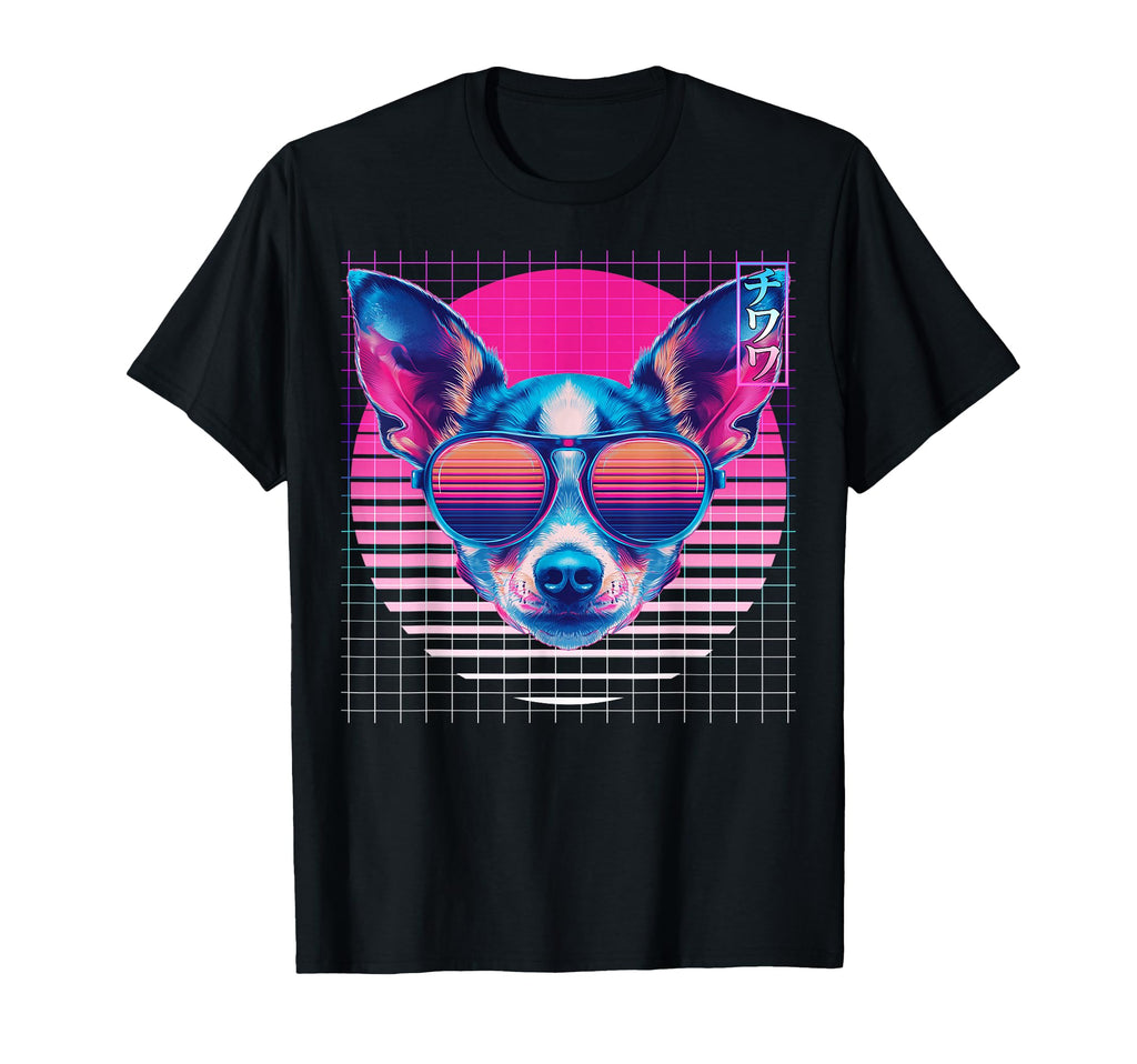 Chihuahua Sunglasses Dog Vaporwave T-Shirt - Minimalist Print for Adults