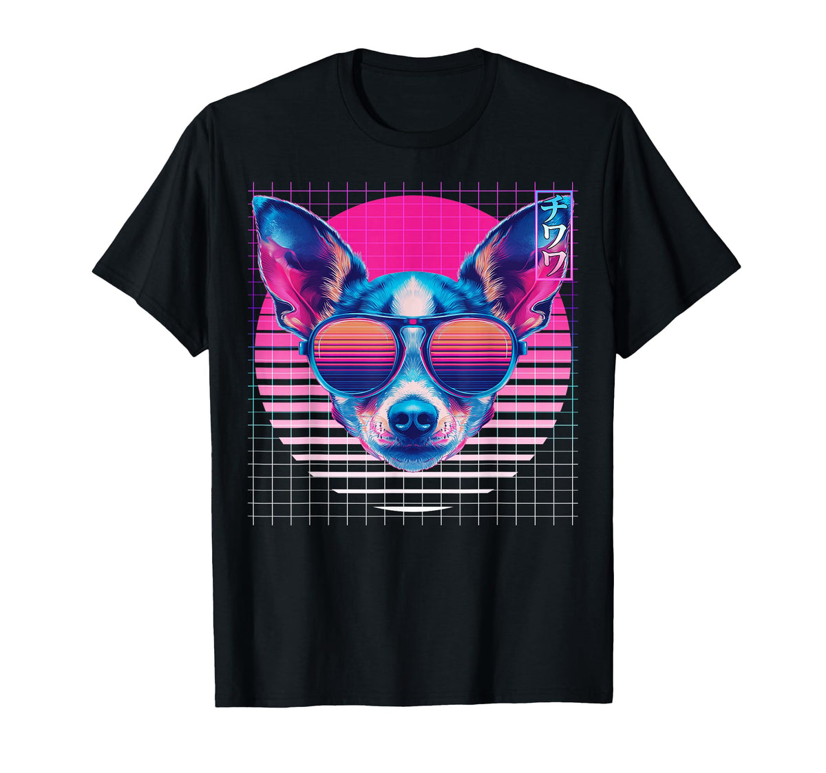 Chihuahua Sunglasses Dog Vaporwave T-Shirt - Minimalist Print for Adults