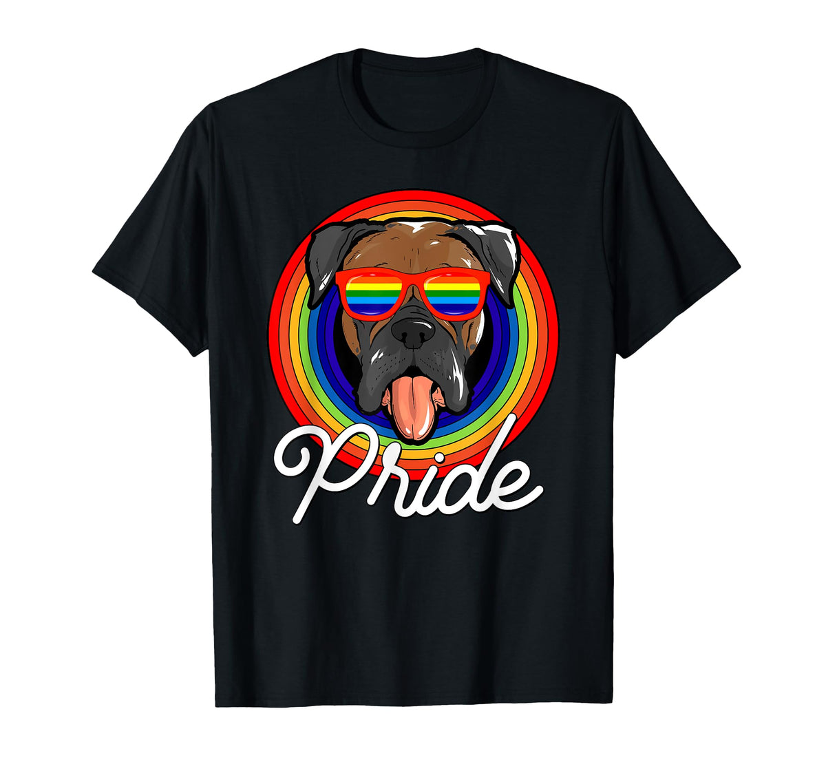 Boxer Lgbt Pride Dog Rainbow Sunglasses T-Shirt - Unique Graphic Men Women